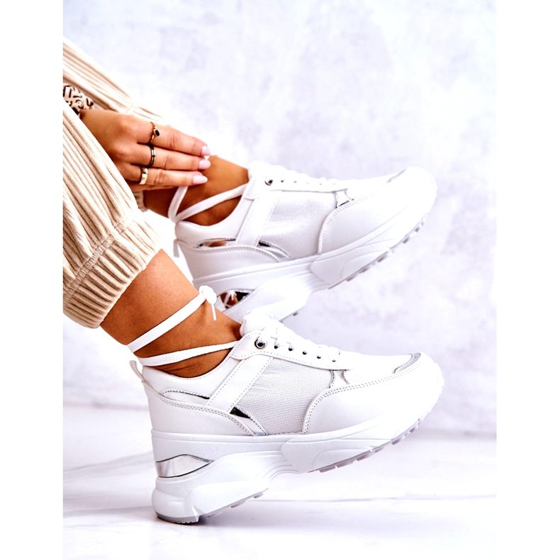 PG1 Tênis esportivo feminino brilhante em cunha, atividade branca branco 5