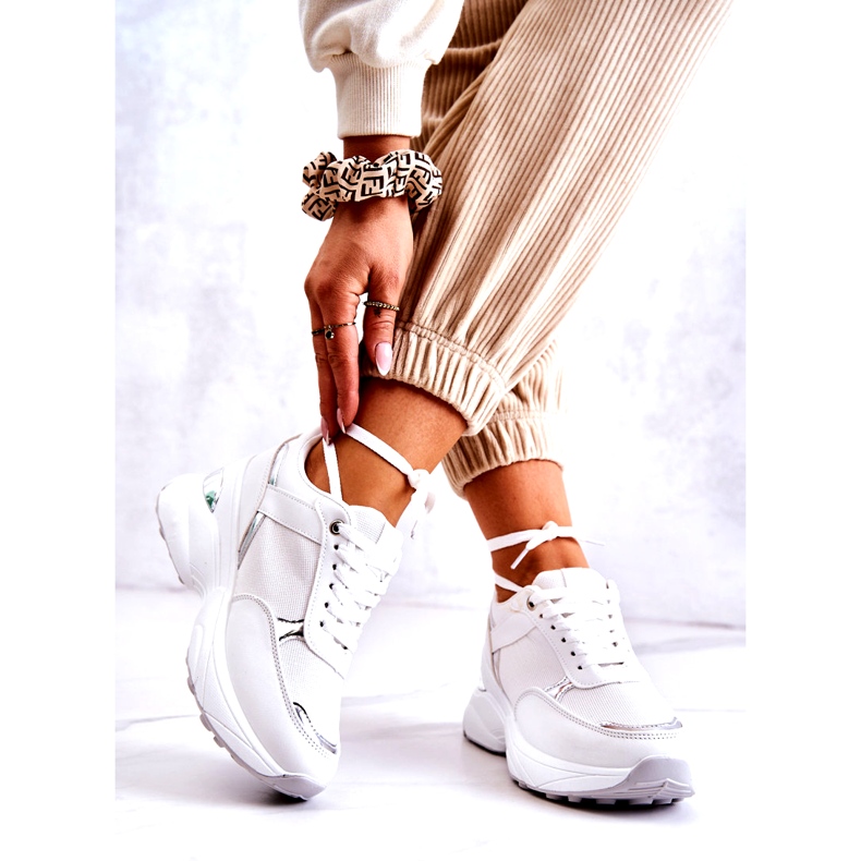 PG1 Tênis esportivo feminino brilhante em cunha, atividade branca branco 2