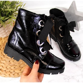 Botas lacadas pretas com isolamento preto para meninas Kornecki Jr 6220 1