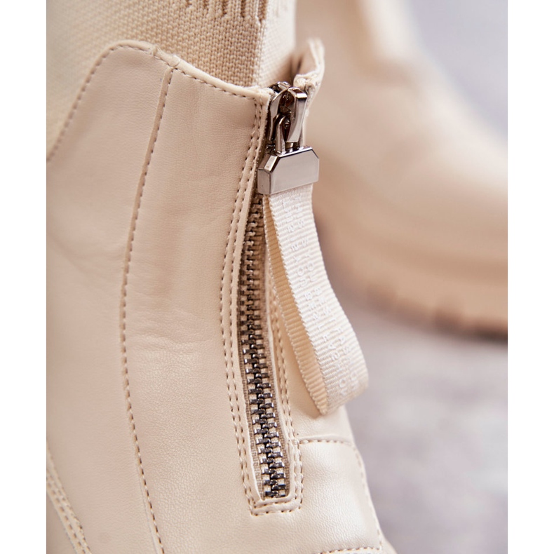 PS1 Botas femininas meias com zíper bege abrigo marrom 2