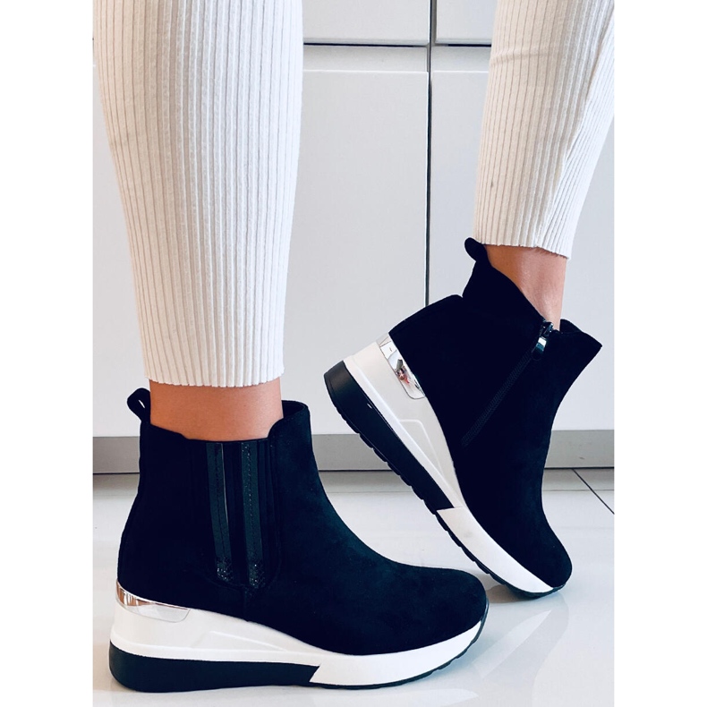 Estoque botas de cunha preta preto 2