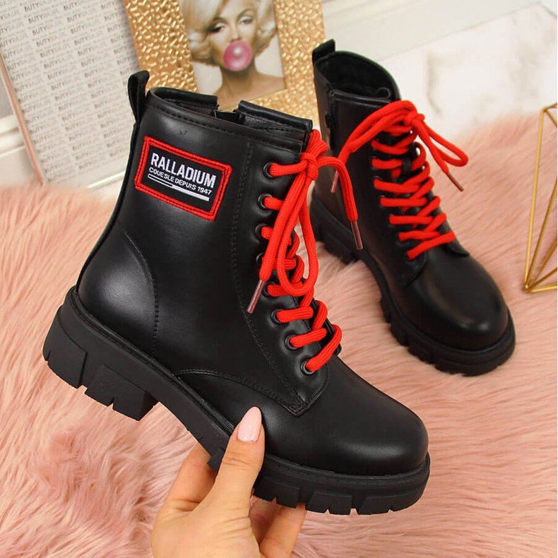 S.Barski Botas isolantes pretas para menina de S. Bararski preto vermelho 1