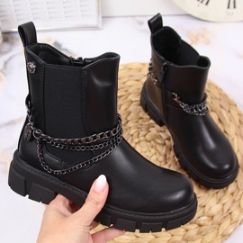 Botas pretas Vinceza para menina com corrente preto 1
