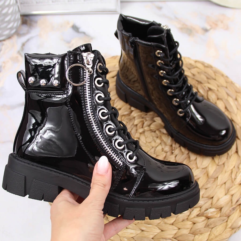 Botas isolantes lacadas pretas Vinceza pretas para menina preto 1