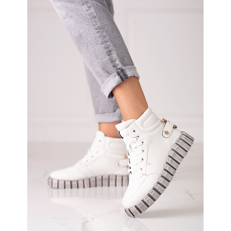 W. Potocki Botas esportivas femininas Potocki branco na plataforma 1