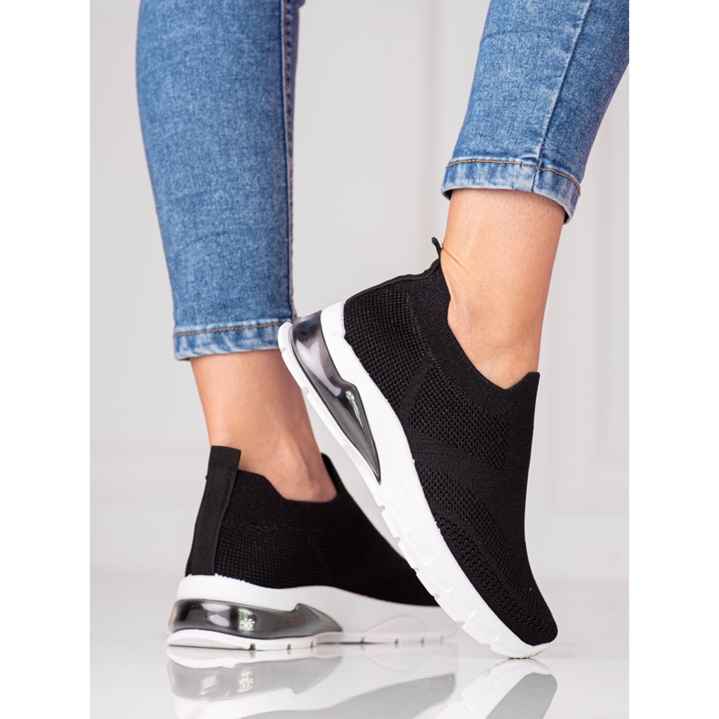 W. Potocki Tênis esportivo preto para mulheres Potocki, tecido com glitter 1 W. Potocki Tênis esportivo preto para mulheres Potocki, tecido com glitter 1