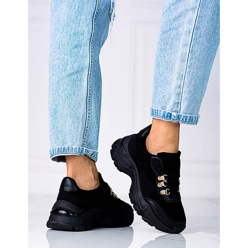 Tênis feminino com sola grossa preta Shelovet preto 1