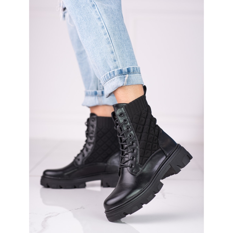 Bolsas femininas pretas acolchoadas com cordões Shelovet preto 1