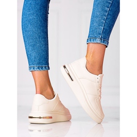 Shelovet sapatos esportivos brancos com cadarço feitos de couro ecológico, bege 2