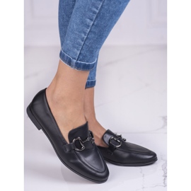 Mocassins femininos elegantes Shelovet com salto baixo preto 1