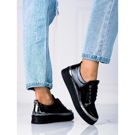 W. Potocki Tênis feminino Shelovet feito de couro ecológico envernizado preto 2