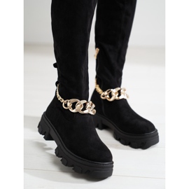 Botas femininas pretas em uma sola grossa Shelovet feita de camurça ecológica preto 1