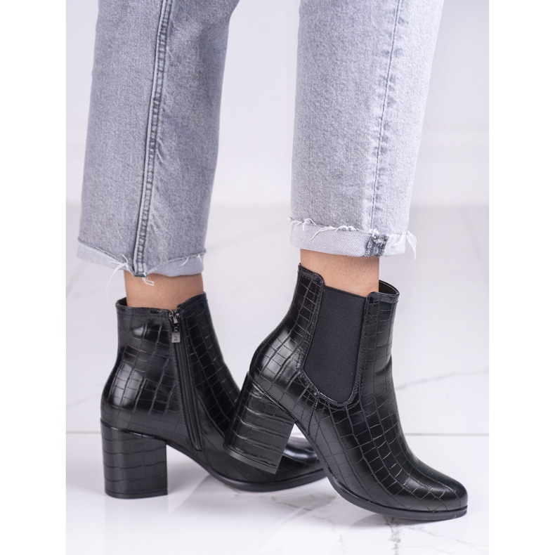 Botas Jodhpur no poste Shelovet pretas com padrão preto 1