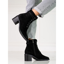 Botas femininas com amarração Shelovet pretas feitas de camurça ecológica preto 1