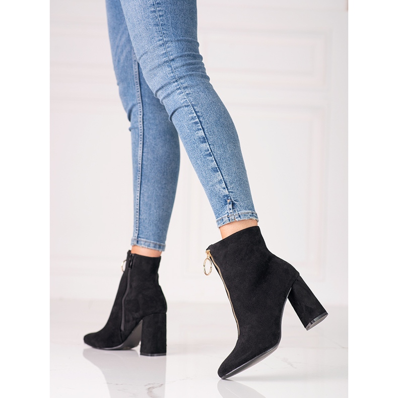 Botas pretas femininas no poste Shelovet com zíper dourado preto 2