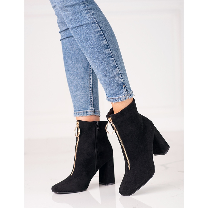 Botas pretas femininas no poste Shelovet com zíper dourado preto 1