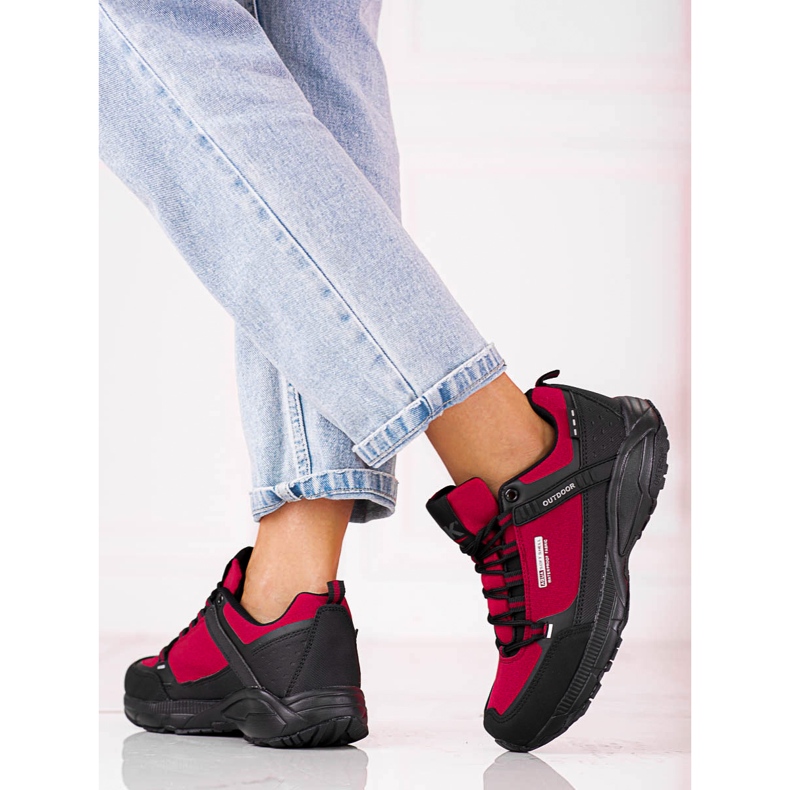 Sapatos de trekking ao ar livre para mulher DK Borgonha preto vermelho 1