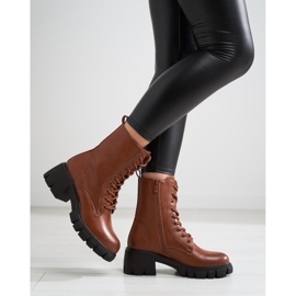 Botas clássicas Shelovet castanhas com atacadores e salto alto castanho 1