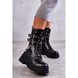 PG1 Botas altas de operário com corrente de cobra preta Montero preto 2