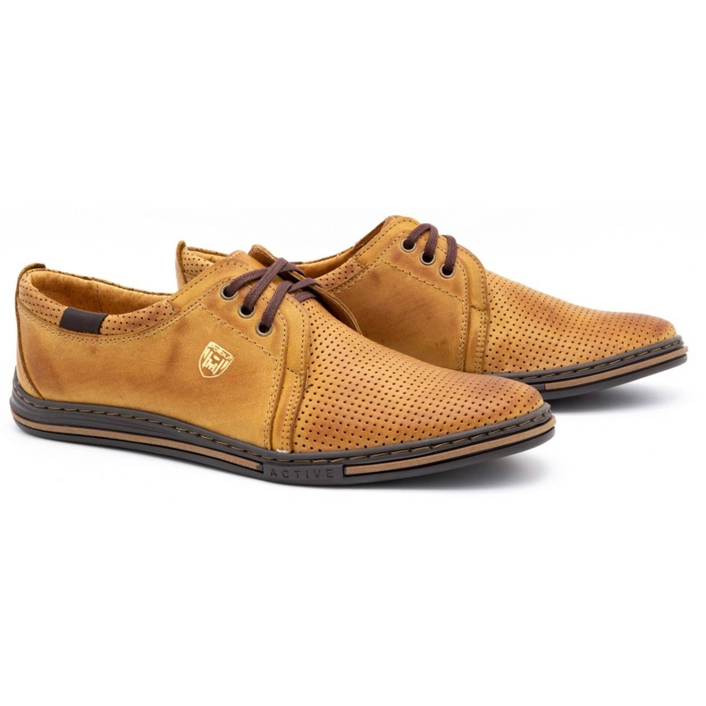 Polbut Sapatos masculinos de couro 343 picotado vermelho bege 2