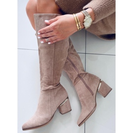 Heather L.KHAKI Bota de salto alto bege cáqui 2