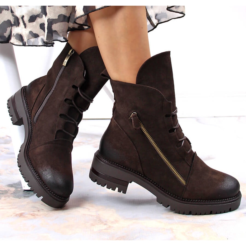 Botas castanhas de mulher com fecho, Potocki marrom 1