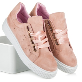 Ideal Shoes Tênis amarrado com uma fita rosa 1