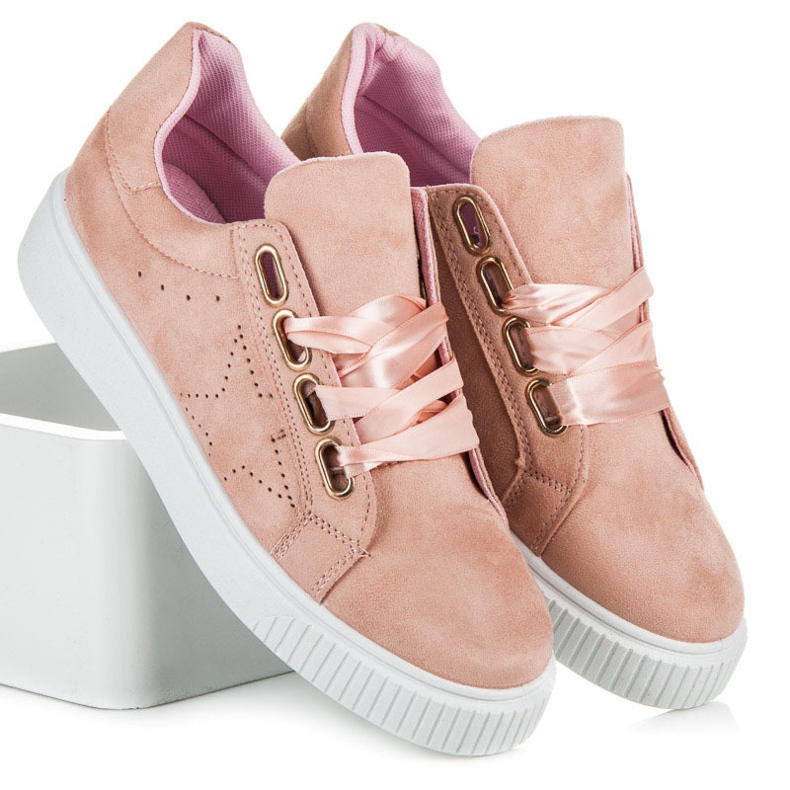Ideal Shoes Tênis amarrado com uma fita rosa 1