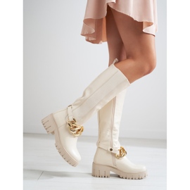 Botas femininas bege com sola grossa Shelovet de couro ecológico 1