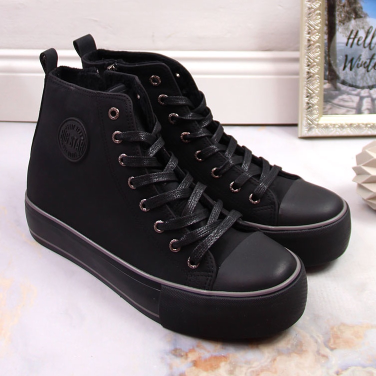 Tênis feminino de cano alto com isolamento preto Big Star KK274173 1