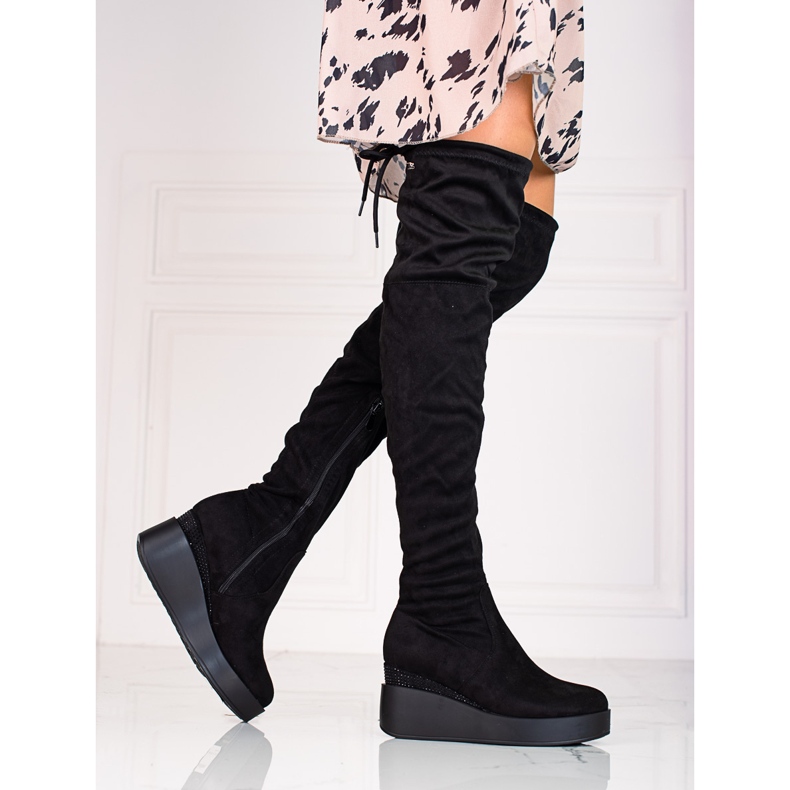 T.Sokolski Bota cano alto de camurça feminina, Sokolski preto 1