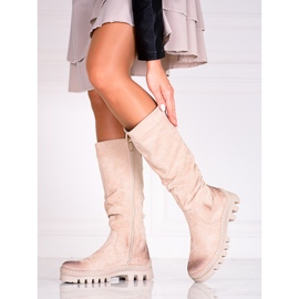 Vinceza Botas de camurça Potocki de mulher em uma plataforma bege grossa 1