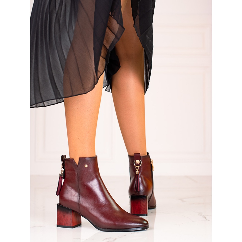 W. Potocki Botas femininas da moda no poste Borgonha Potocki vermelho 1