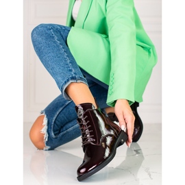 W. Potocki Botas femininas Potocki elegantes lacadas com atacadores clarete vermelho 1 W. Potocki Botas femininas Potocki elegantes lacadas com atacadores clarete vermelho 1