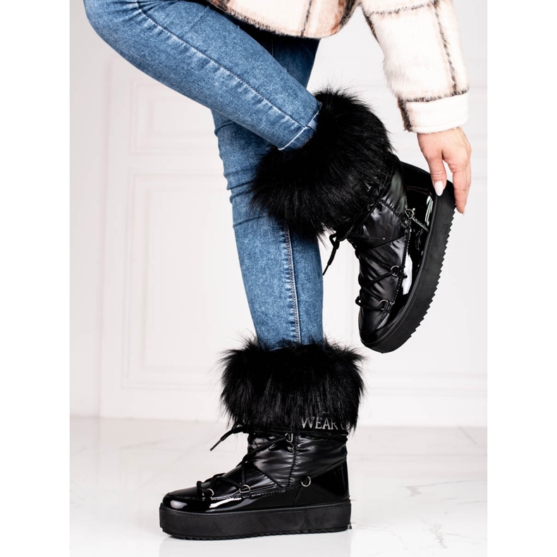 Botas de neve de mulher negra com pelo Shelovet preto 1