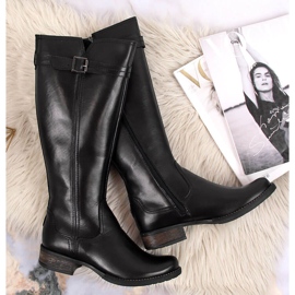 Botas femininas de couro Dolce Pietro pretas preto 1