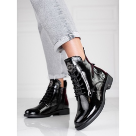 W. Potocki Botas femininas Potocki elegantes lacadas com atacadores preto 1