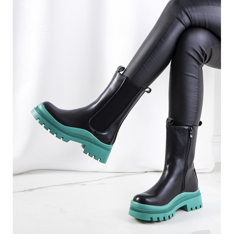 PA1 Botas pretas na plataforma verde Ruket preto 2