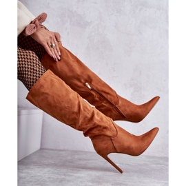 Botas de camurça clássicas com salto agulha Camel Ameya castanho 1