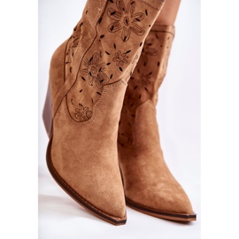 FB1 Botas de cowboy de camurça da moda com flores de camelo Coralie marrom 2