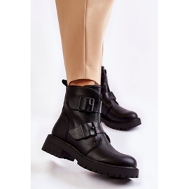 Botas femininas de couro com zíper preto Gritta 1