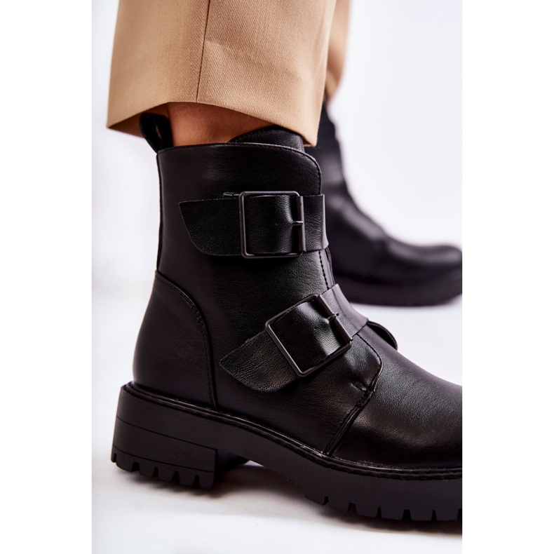 Botas femininas de couro com zíper preto Gritta 2