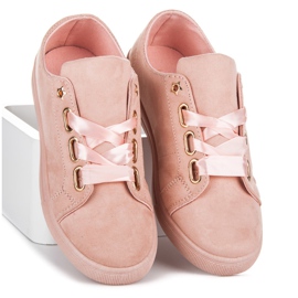 Ideal Shoes Tênis de camurça com fita rosa 1