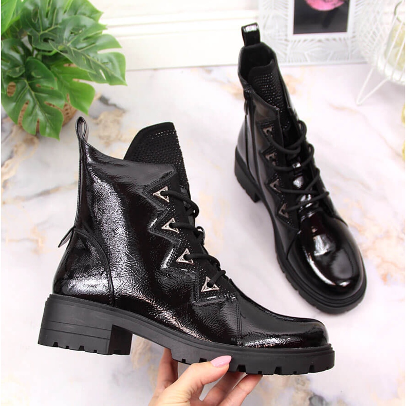 S.Barski Botas pretas de verniz com lantejoulas por S. Bararski preto 1