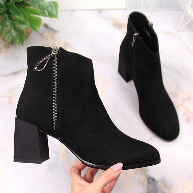 S.Barski Botas femininas em bloco de camurça preta por S. Bararski preto 1