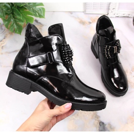 Botas femininas com laço Potocki preto lacado 1 Botas femininas com laço Potocki preto lacado 1