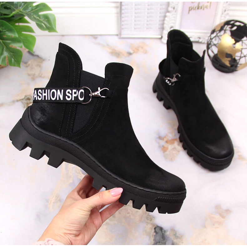 Botas Chelsea de camurça para mulher com plataforma Potocki preta preto 1