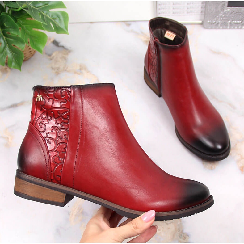 M. DASZYŃSKI Botas quentes Jodhpur femininas vermelhas Daszyński SAN4B vermelho 1