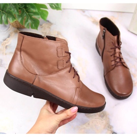 Botas de couro marrom confortáveis ​​para mulheres com isolamento marrom Łukbut LUK1816B 1