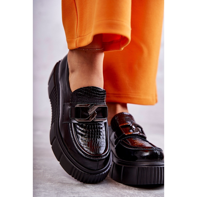 PL5 Sapatos de couro da moda na plataforma Black Marsol preto 2